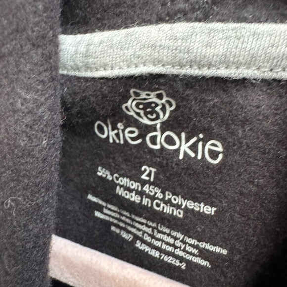 NWOT Okie Dokie 2T Girls Black and White Heart Zip Up Hoodie Sweatshirt - Picture 3 of 4